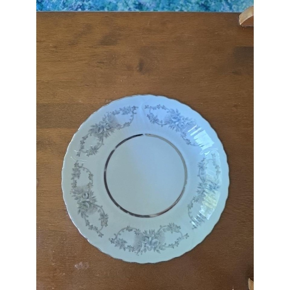 Vintage Gold China Japan Gray Floral Fruit Dessert Bowl Silver Trim Scalloped